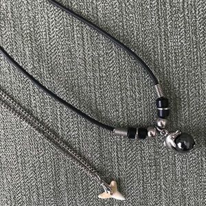 Lot of 2 Silver Necklaces Dolphin & Shark Tooth
